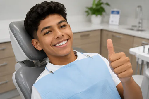 Lovely young girl at dental checkup at the clinic young boy at dentist